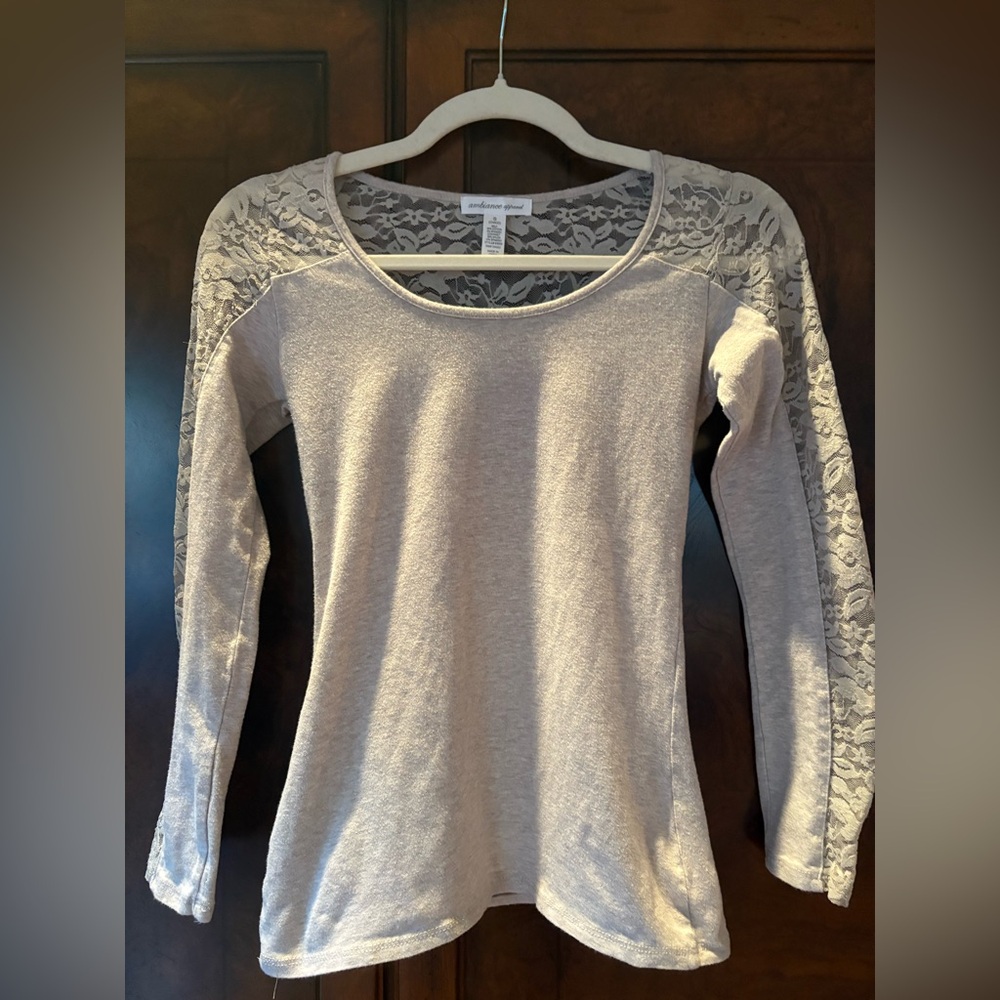 Ambiance Light Gray Lace Sleeve Top